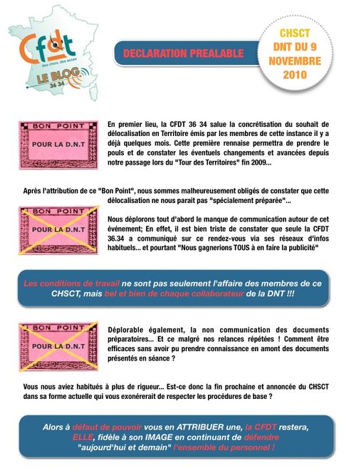 Declaration Prealable CFDT - CHSCT DNT 0911