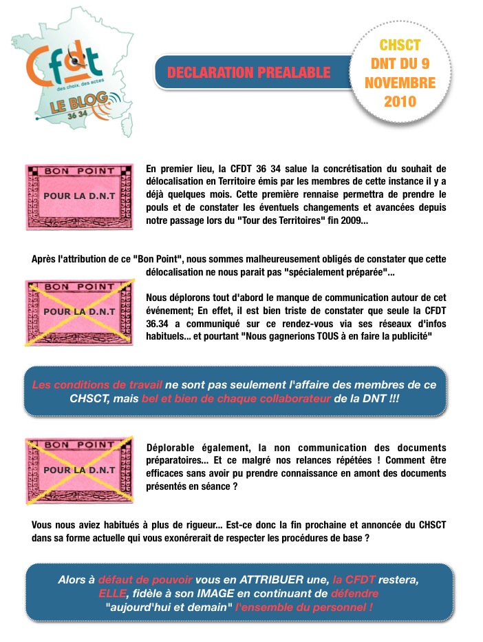 Declaration Prealable CFDT - CHSCT DNT 0911