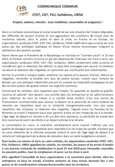 Communiqué commun 27 mai