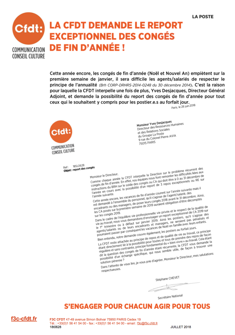 Courrier Congés 2019 CFDT